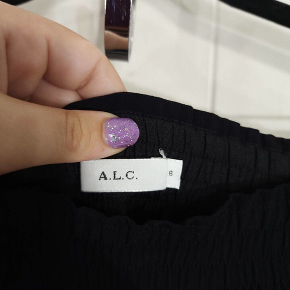 ALC Womens Midi Skirt Black Hanky Hem Paperbag Waist Lagenlook Pockets Size 8 M - Picture 6 of 9